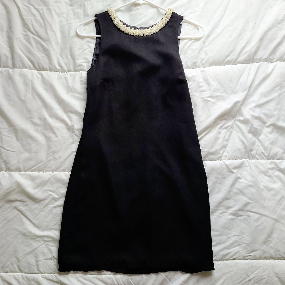 Black Shift Dress with Pearls
